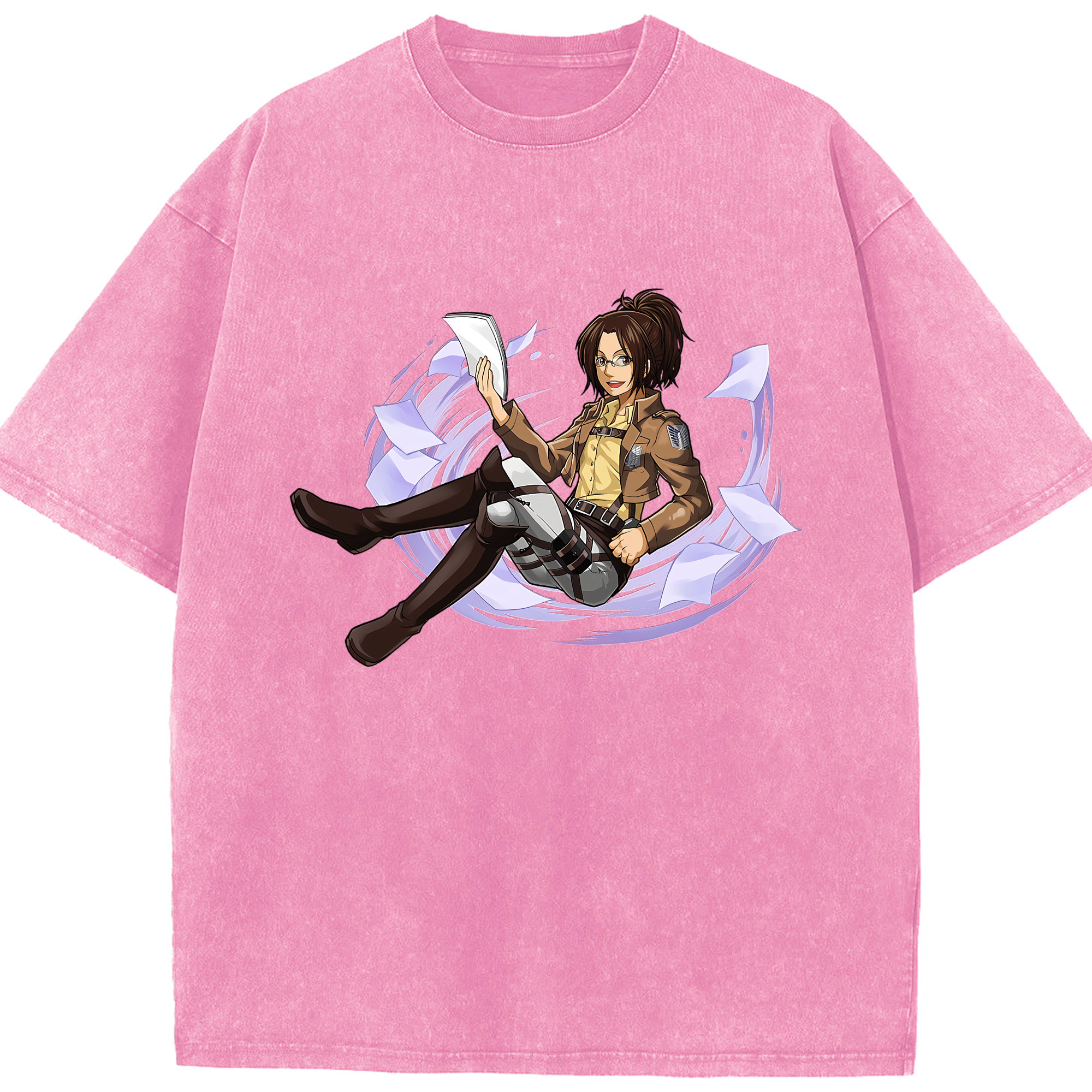 （画像用） 進撃の巨人 ハンジ·ゾエ Attack on Titan Hanji Zoe 綿100% ヴィンテージ風 半袖Tシャツ（フロントプリント）